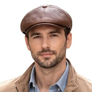 Leather Ivy Cap Men's Newsboy Hat Cabbie Beret Real Leather Hat